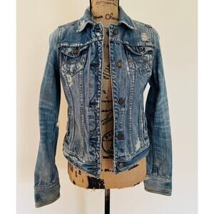 Abercrombie & Fitch Womens Distressed Cotton Denim Trucker Jean Jacket Sz Small